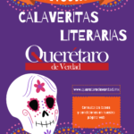 Poster concurso día de muertos colorido morado con naranja