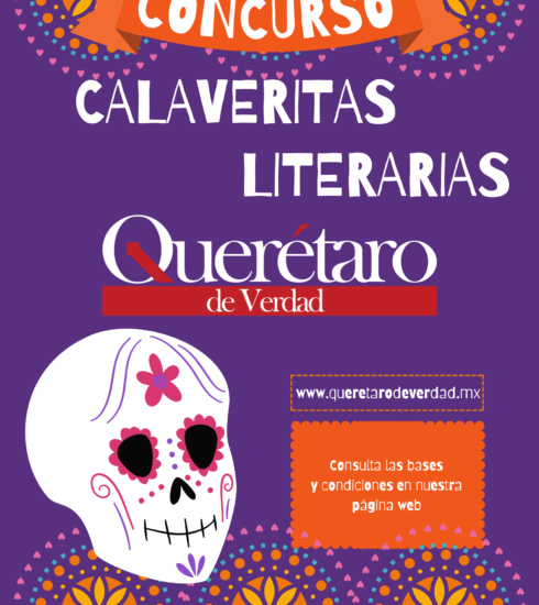 Poster concurso Día de muertos colorido morado con naranja